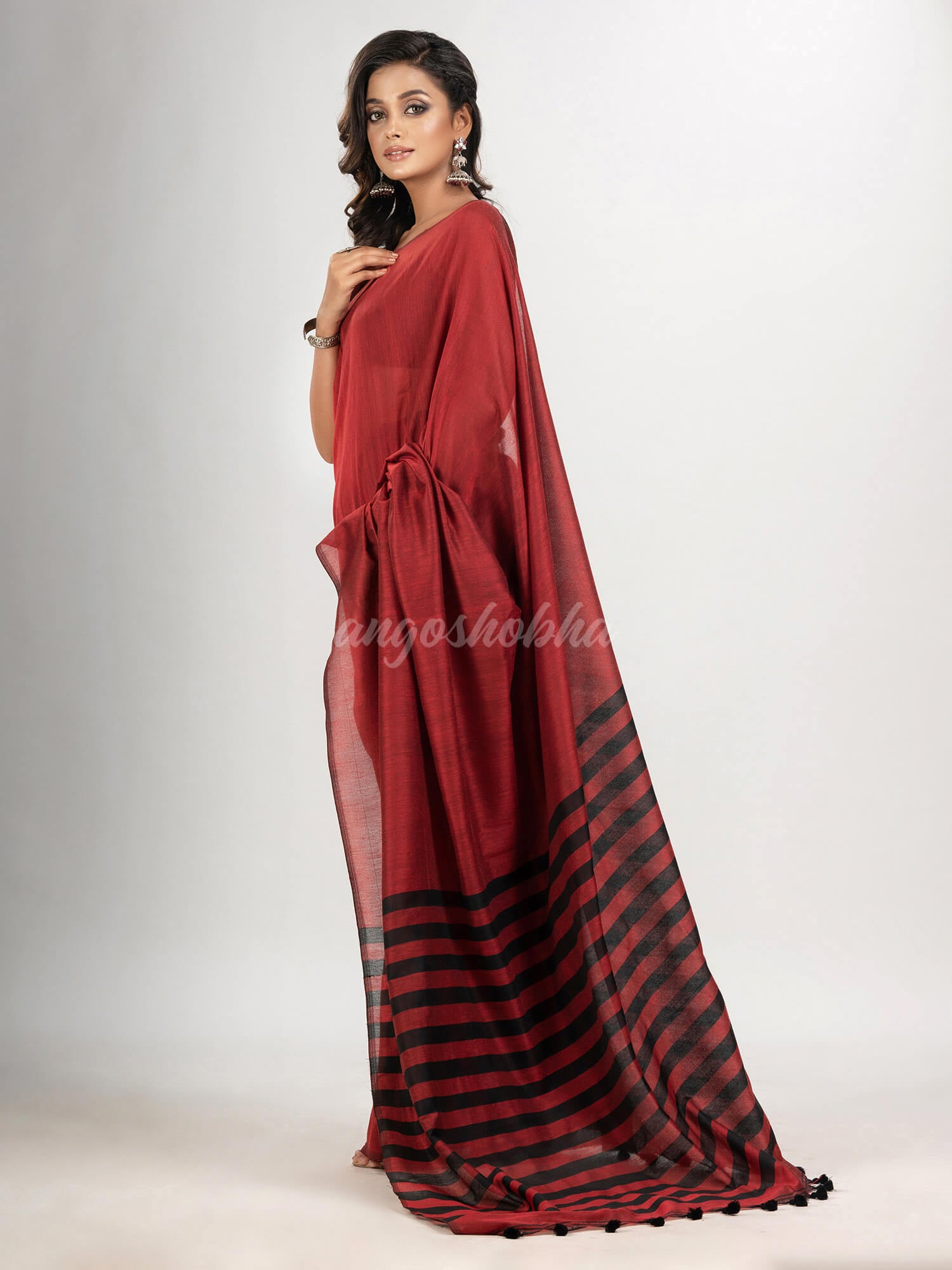 Red cotton molmol handloom saree