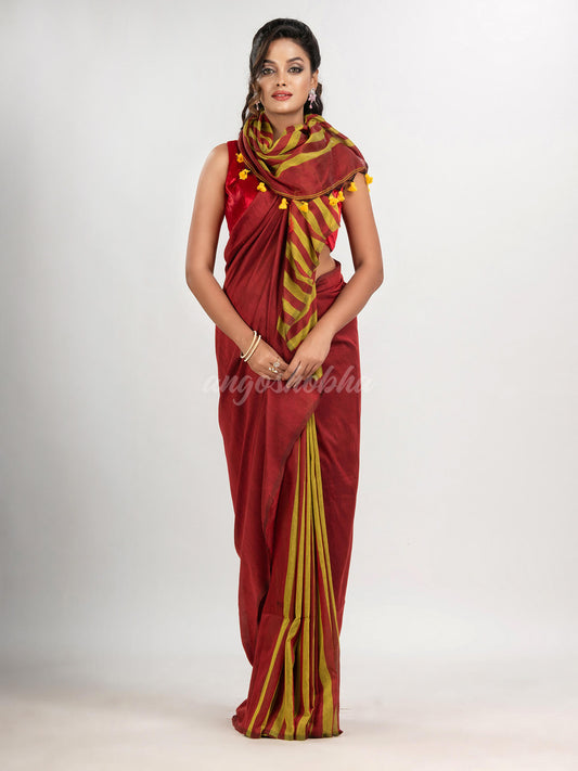 Red cotton molmol handloom saree