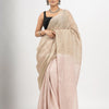 Oct Beige linen solid body with soft Pink Greenish Pallu handloom saree