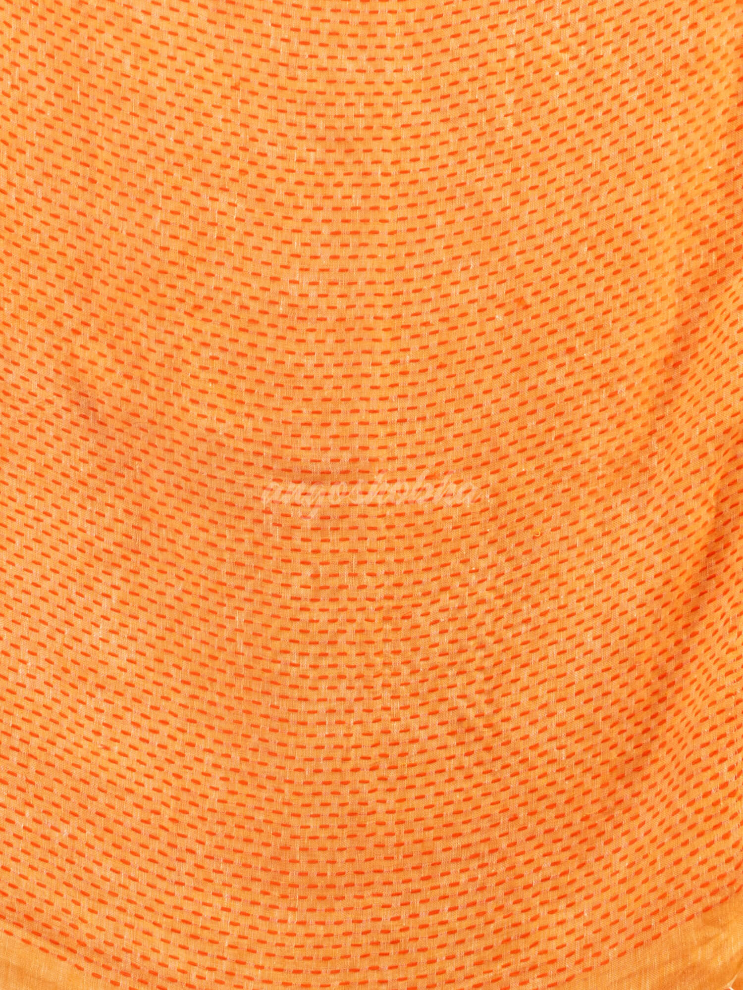 Orange linen all body pom pom with pallu stipe handwoven saree