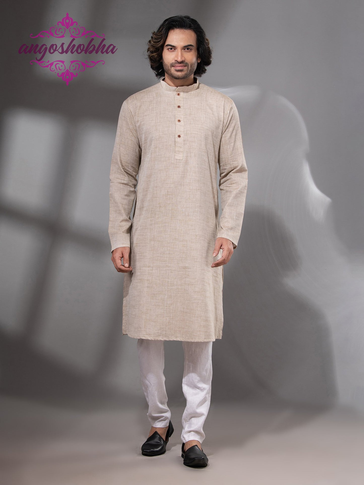 Silk Grey Cotton Men's Punjabi