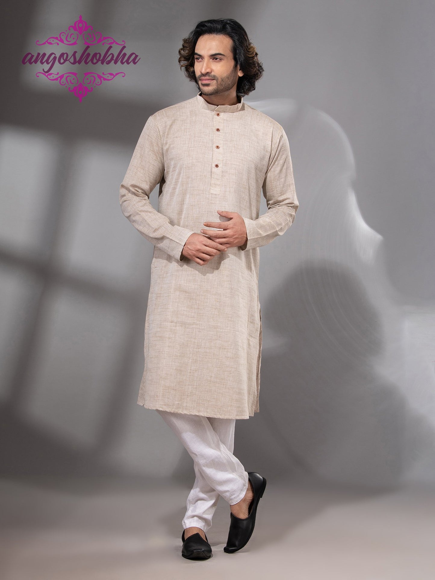 Silk Grey Cotton Men's Punjabi