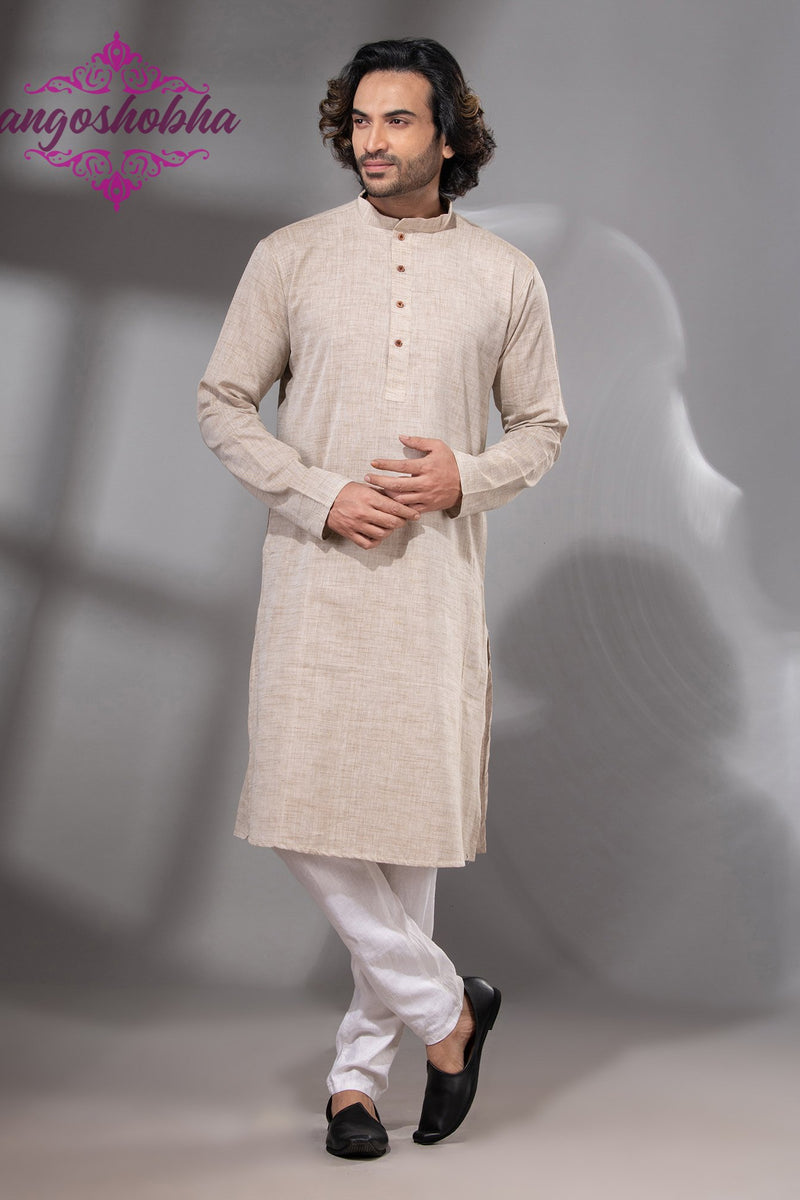 Silk Grey Cotton Men's Punjabi