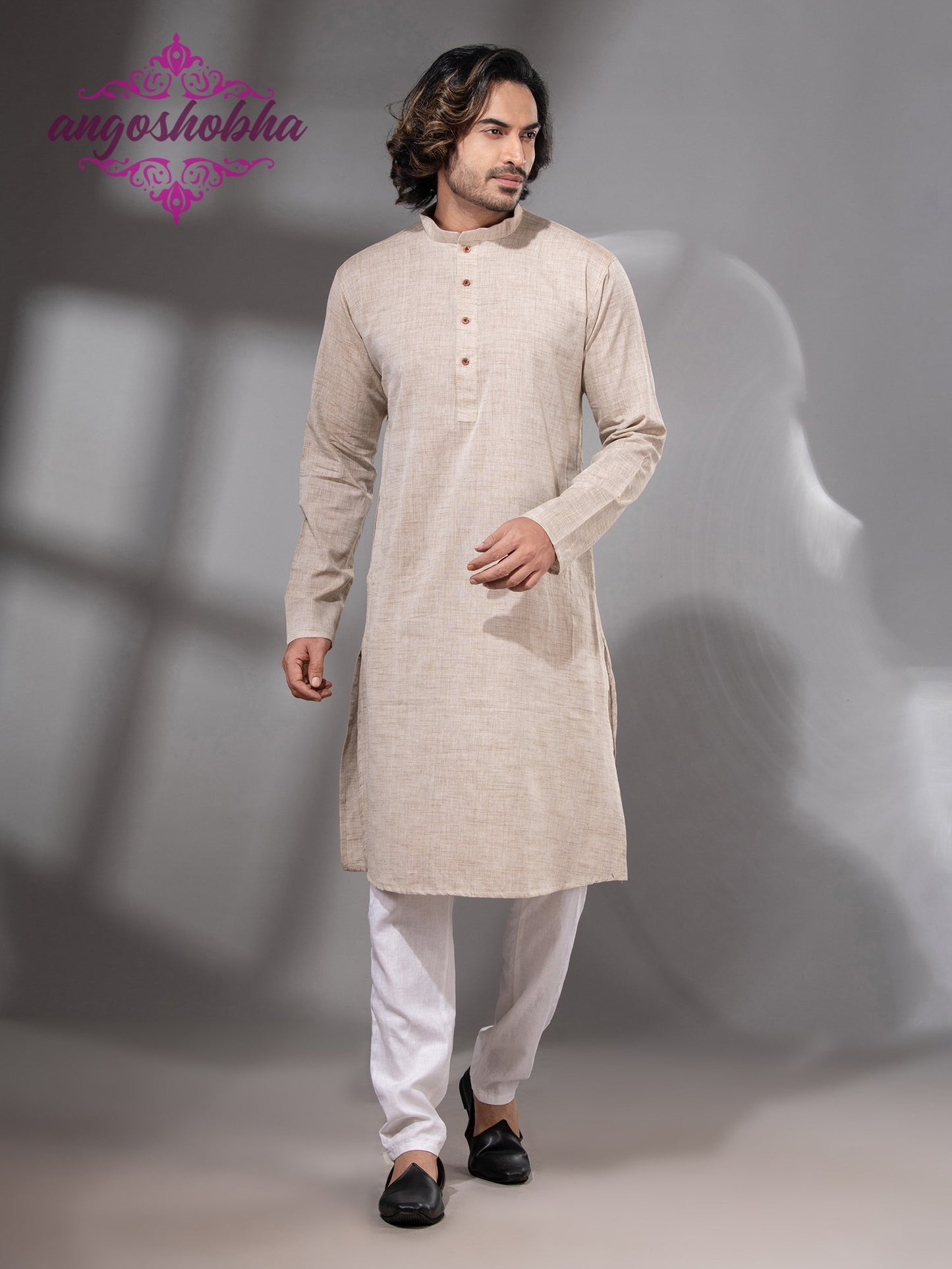 Silk Grey Cotton Men's Punjabi