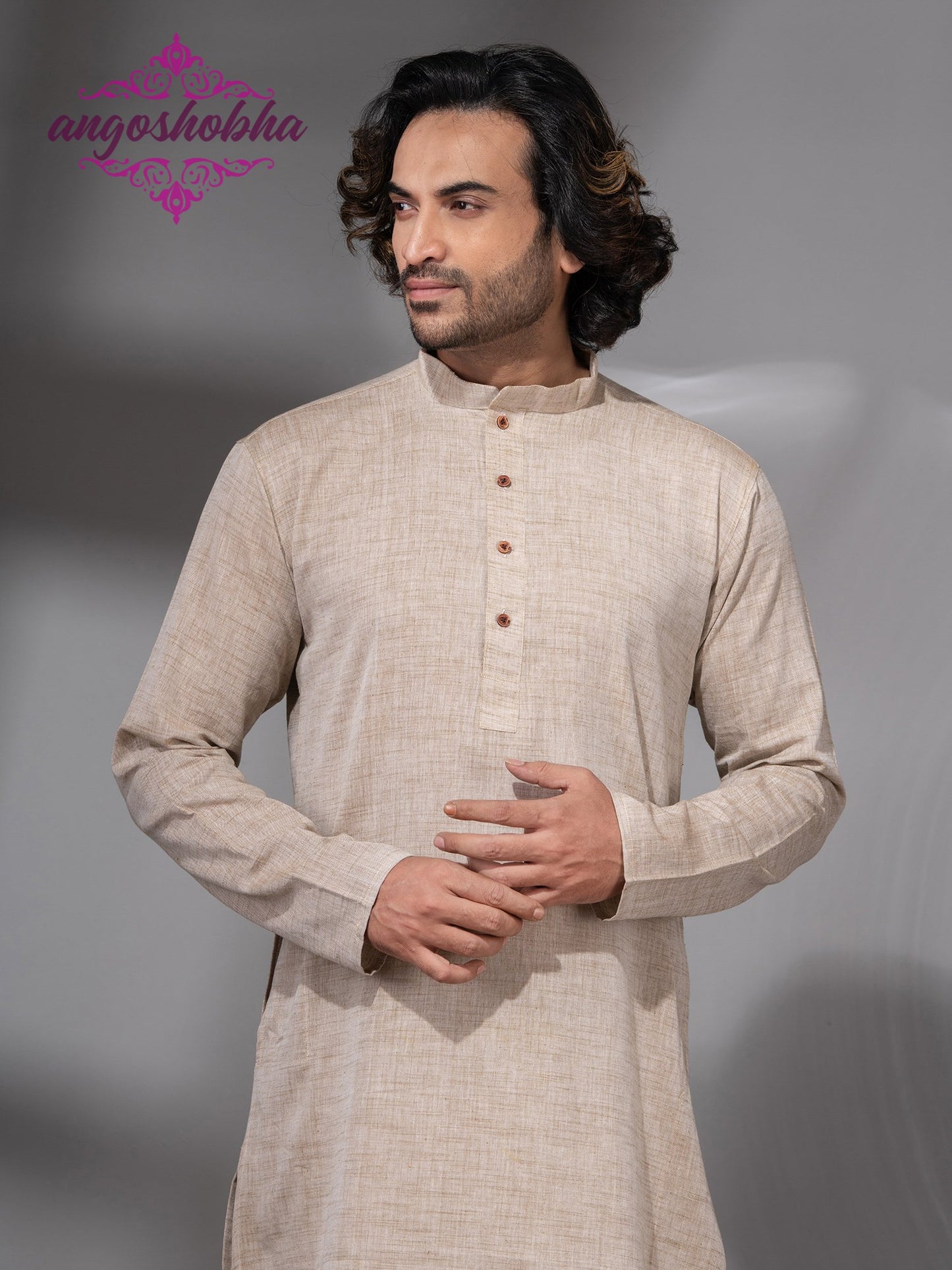 Silk Grey Cotton Men's Punjabi