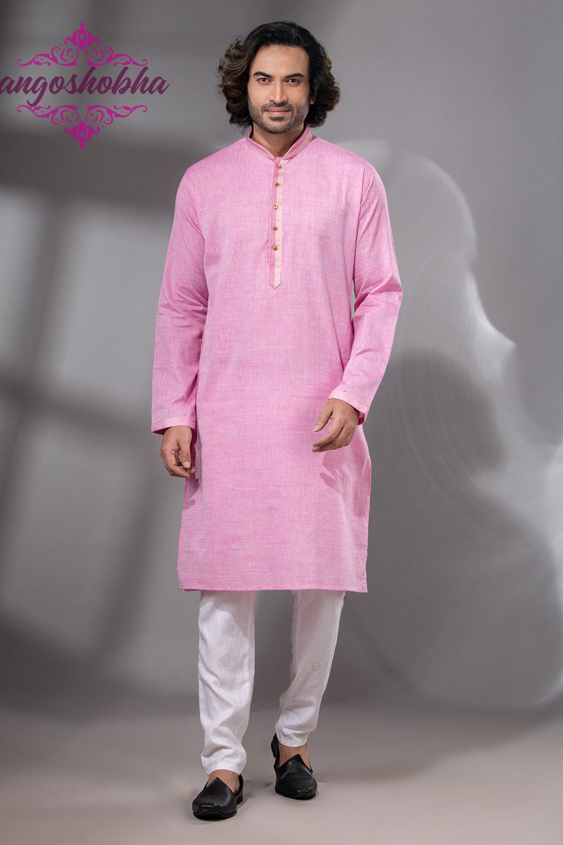 Blush Pink Cotton Men's Punjabi