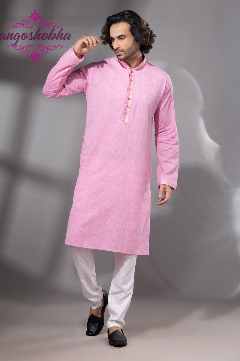 Blush Pink Cotton Men's Punjabi