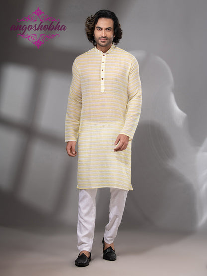 Lemon Yellow Cotton Men's Punjabi