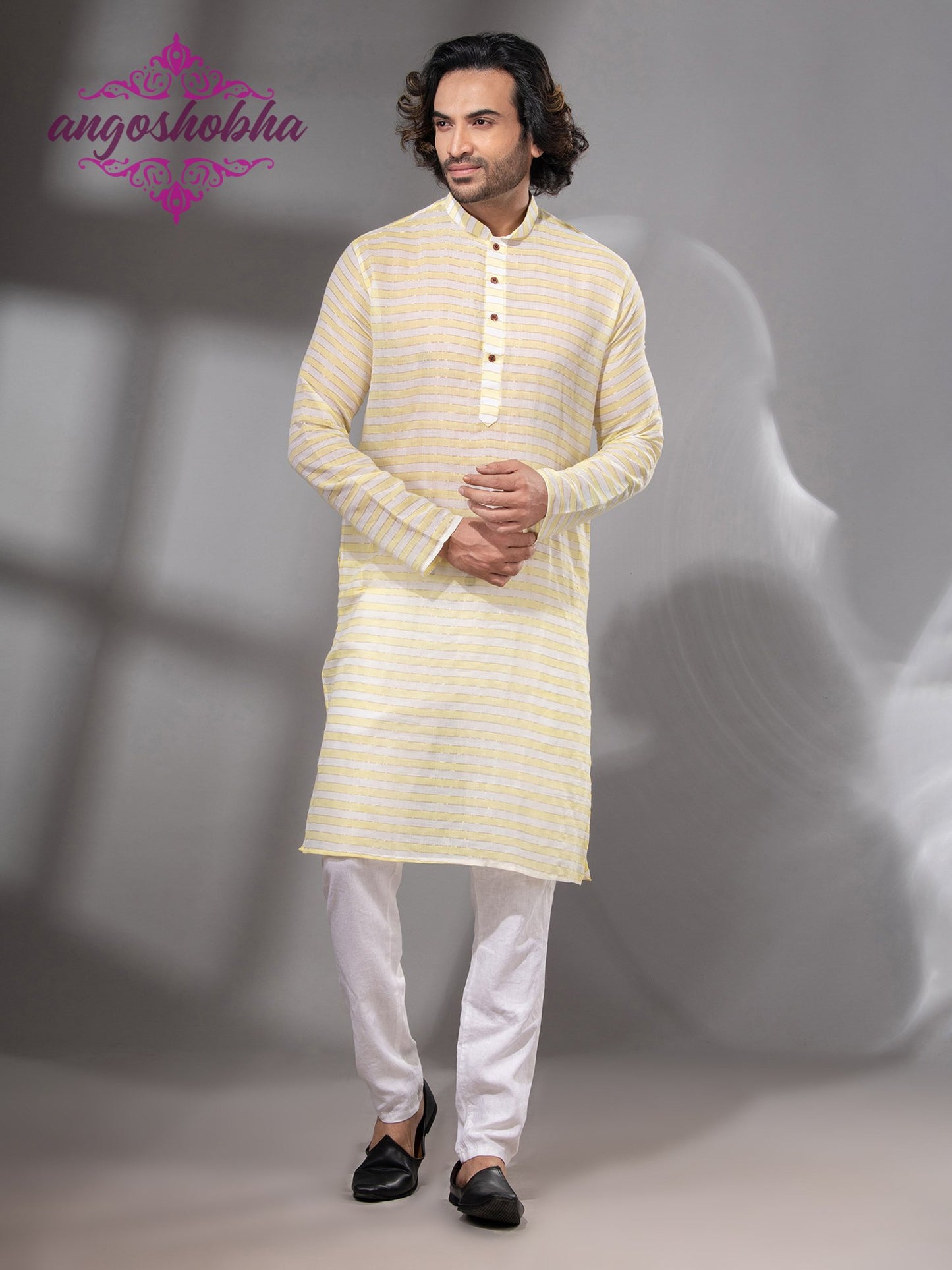 Lemon Yellow Cotton Men's Punjabi