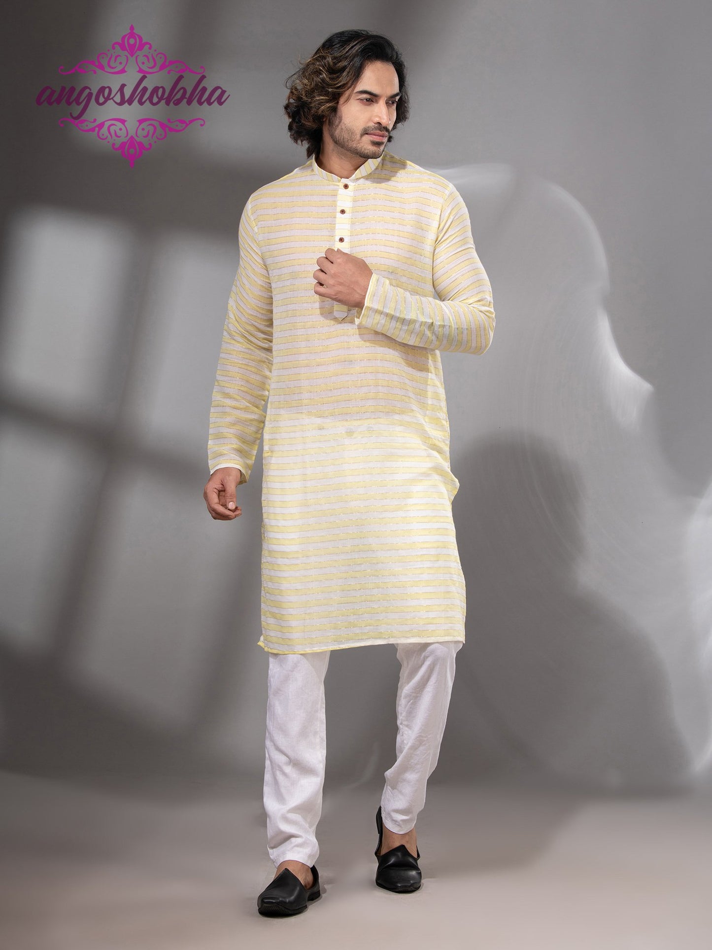 Lemon Yellow Cotton Men's Punjabi