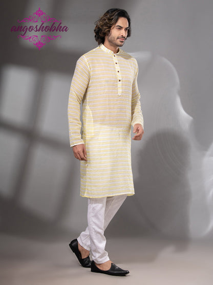 Lemon Yellow Cotton Men's Punjabi