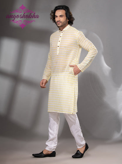 Lemon Yellow Cotton Men's Punjabi