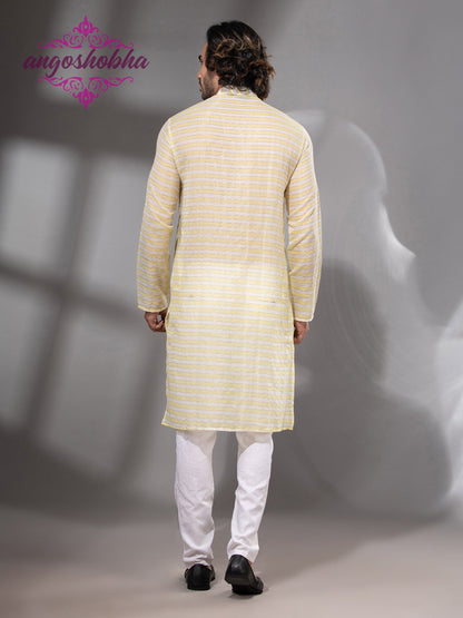 Lemon Yellow Cotton Men's Punjabi