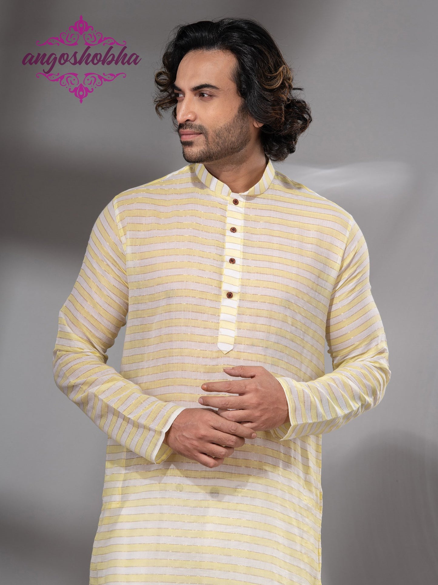 Lemon Yellow Cotton Men's Punjabi