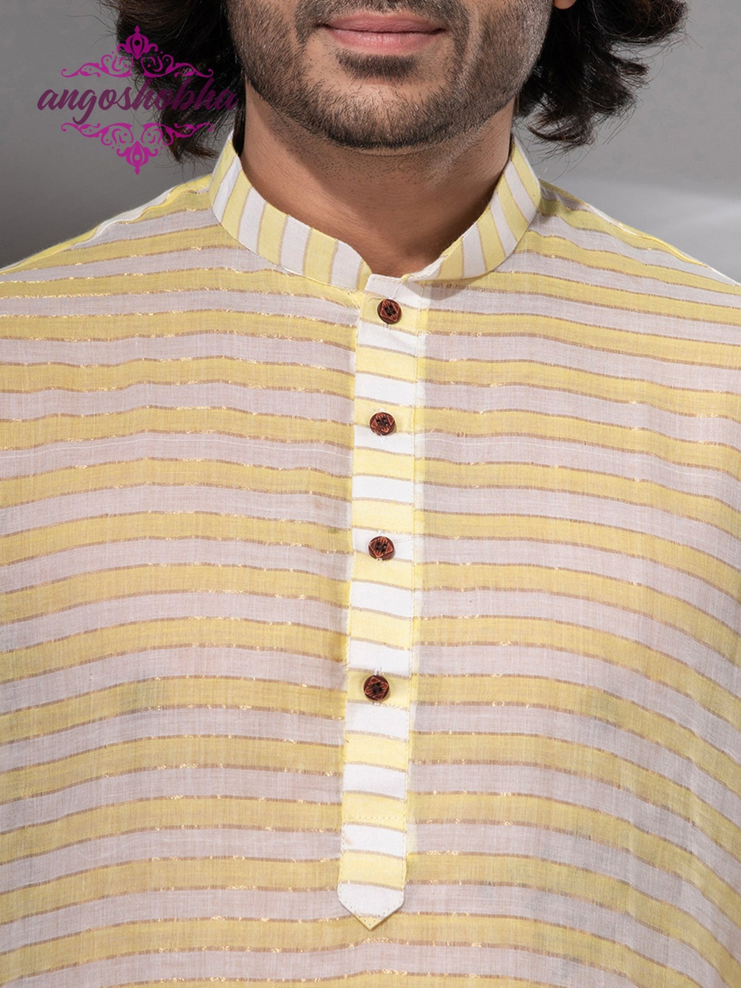 Lemon Yellow Cotton Men's Punjabi