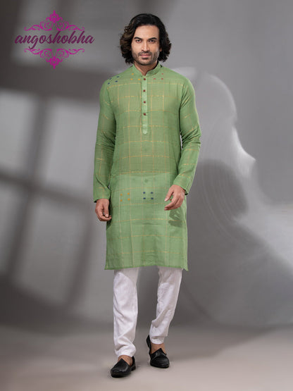 Olive Green Cotton Men's Punjabi