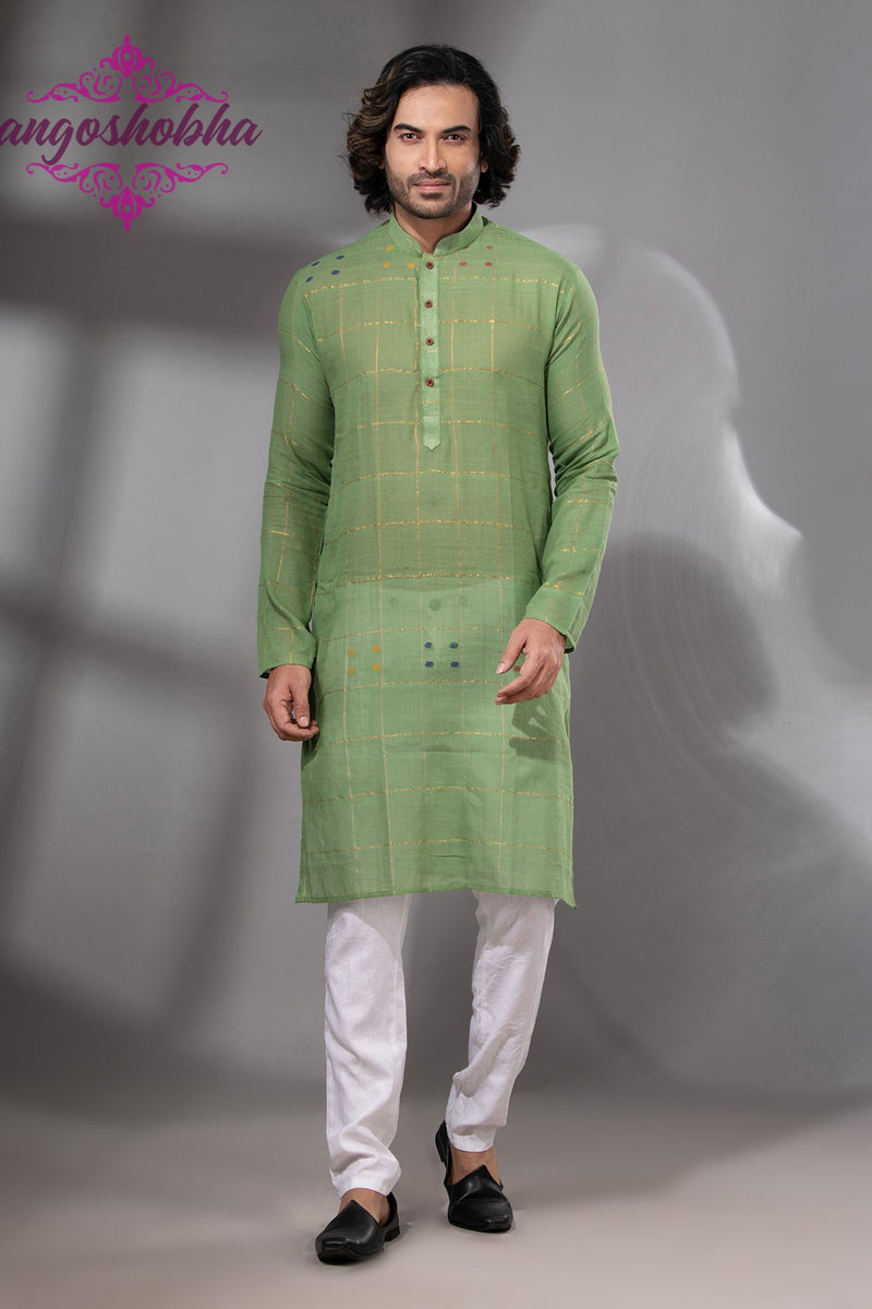 Olive Green Cotton Men's Punjabi