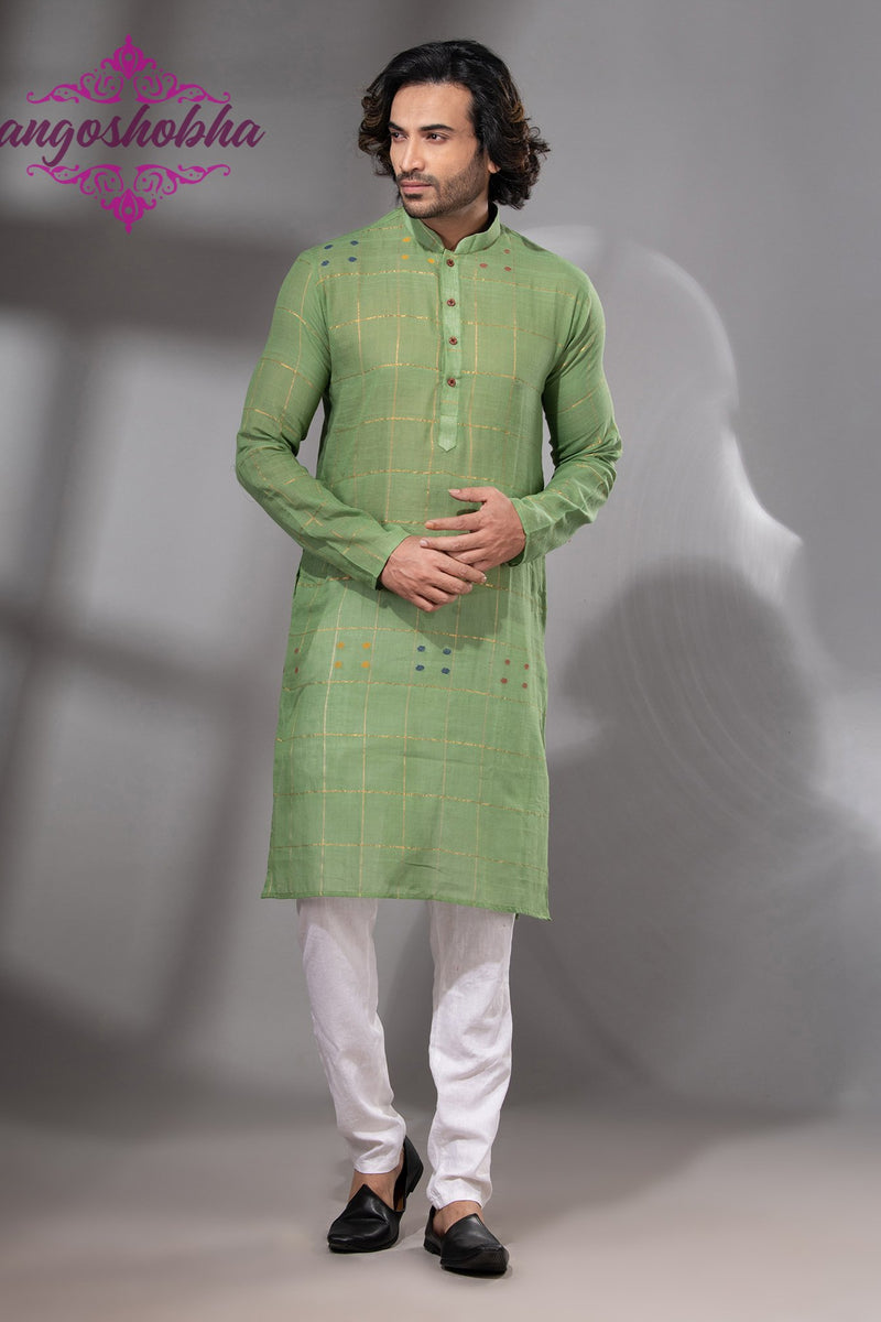 Olive Green Cotton Men's Punjabi