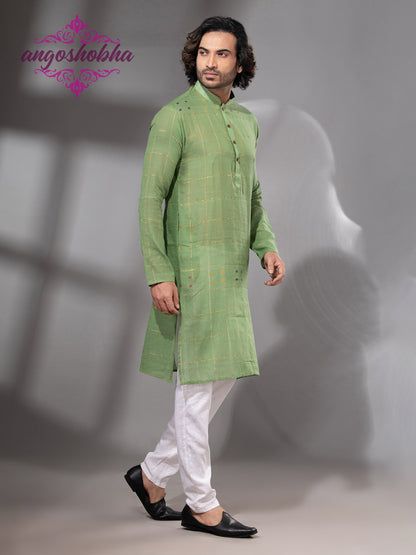 Olive Green Cotton Men's Punjabi