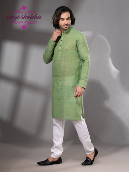 Olive Green Cotton Men's Punjabi