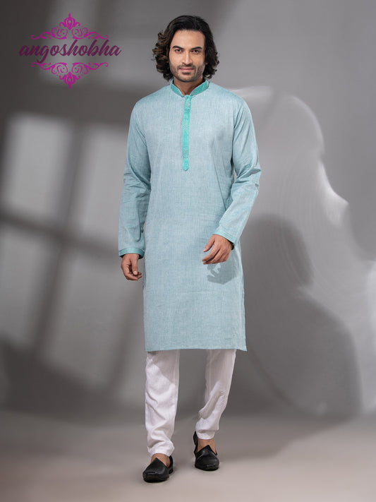 Cadet Blue Cotton Men's Punjabi