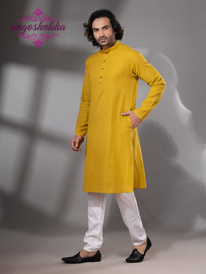 Sunflower Yellow Cotton Men's Punjabi