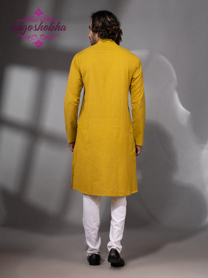 Sunflower Yellow Cotton Men's Punjabi