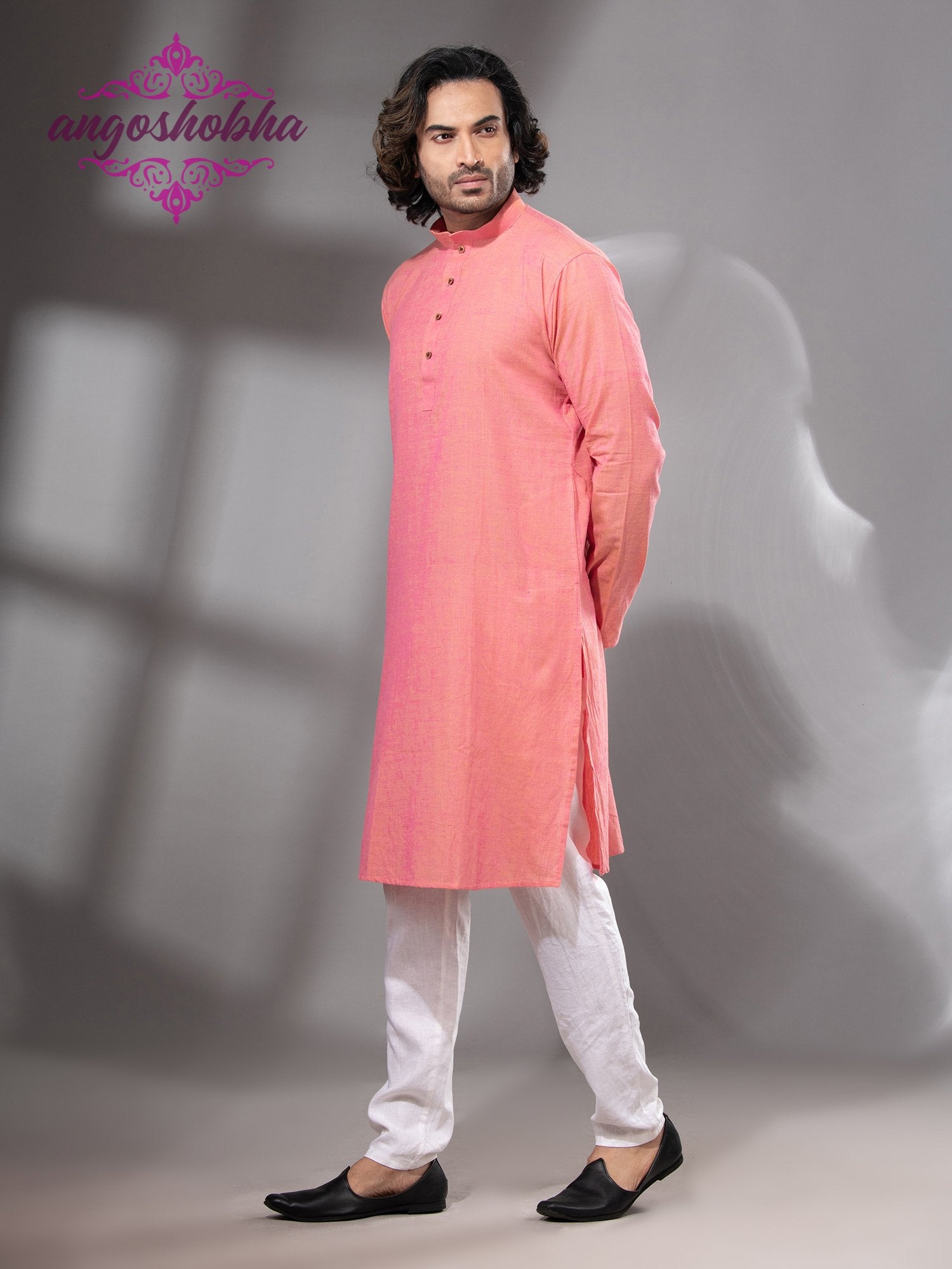 Peach Pink Cotton Men's Punjabi