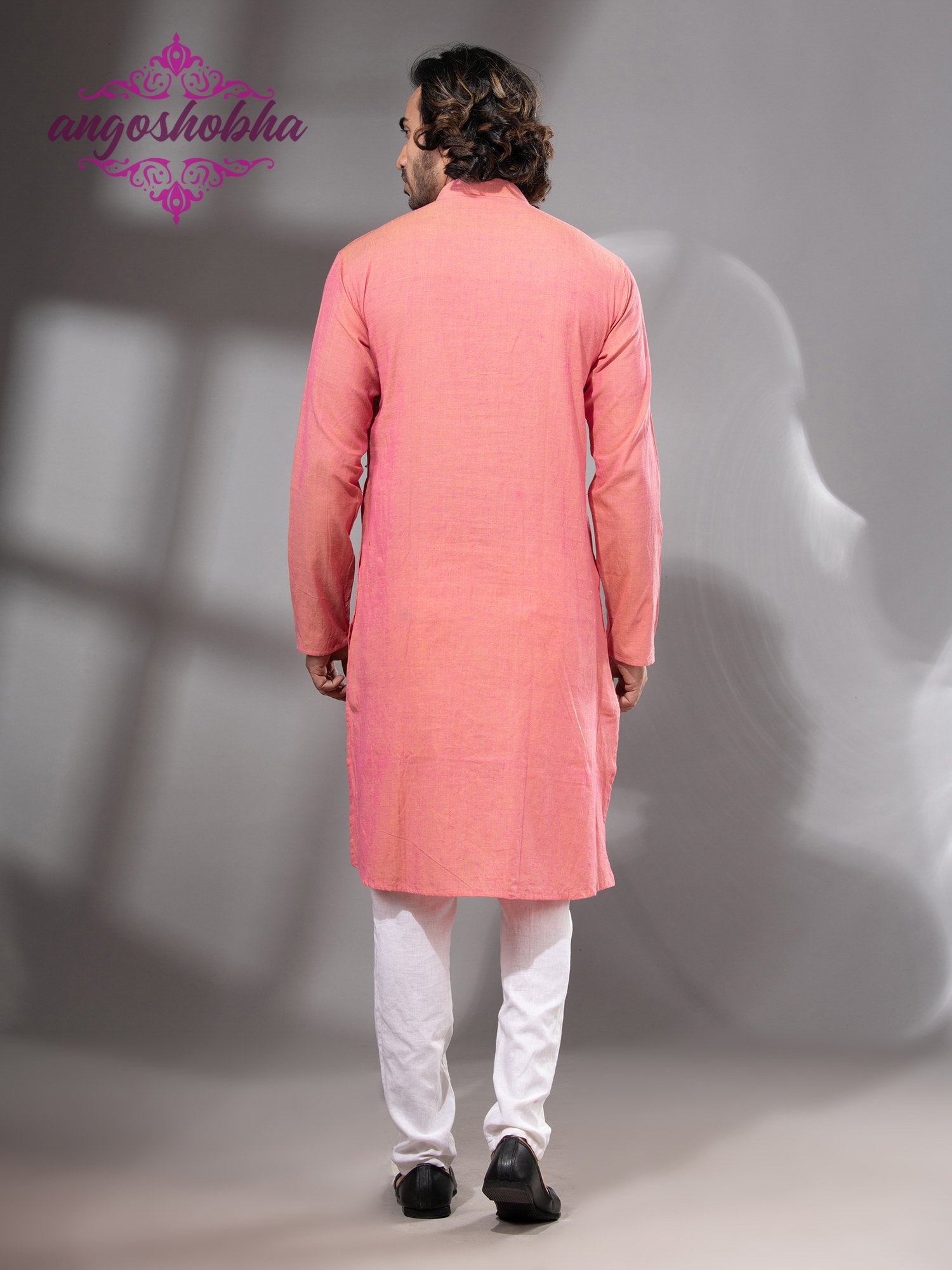 Peach Pink Cotton Men's Punjabi