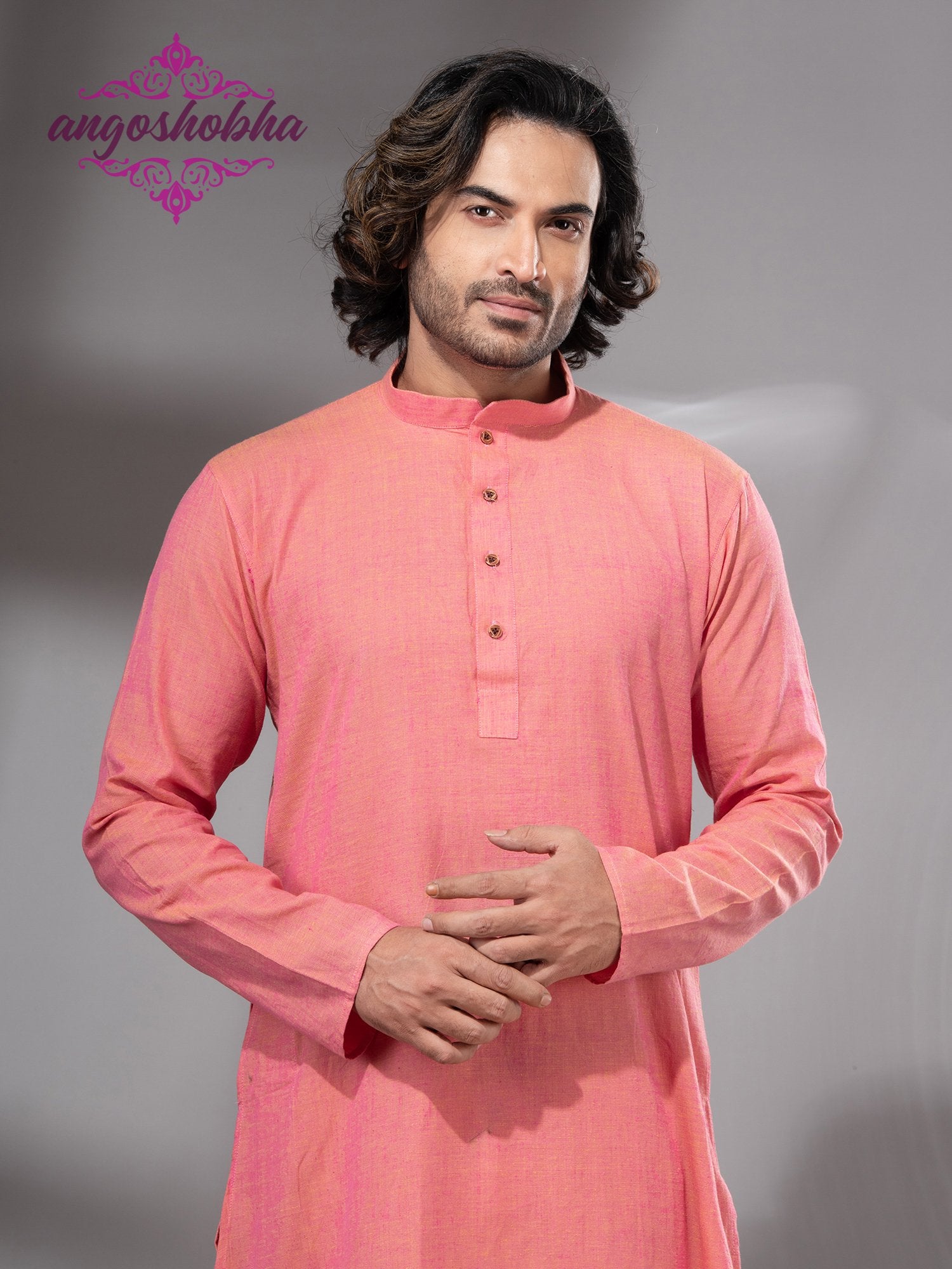 Peach Pink Cotton Men's Punjabi