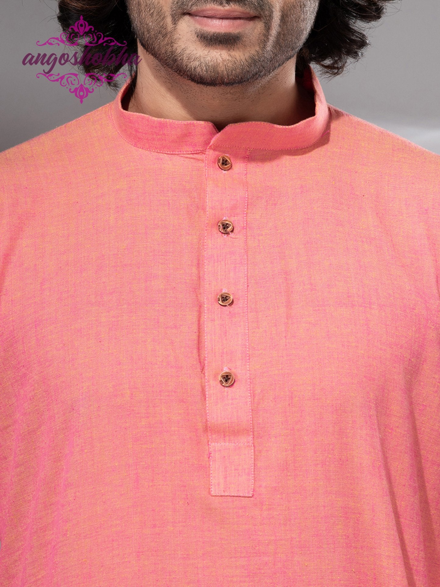Peach Pink Cotton Men's Punjabi