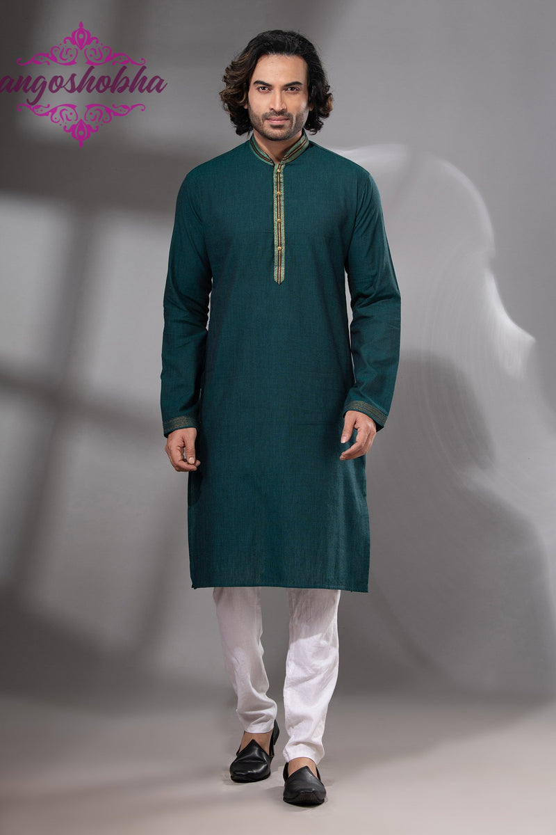 Bottle Green Cotton Men's Punjabi
