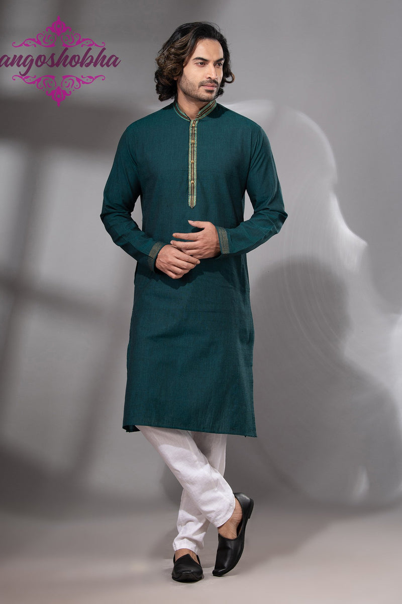Bottle Green Cotton Men's Punjabi