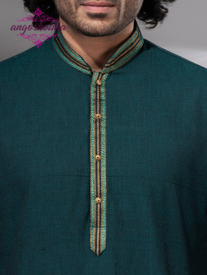 Bottle Green Cotton Men's Punjabi