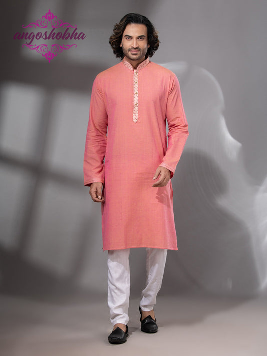 Peach Cotton Men's Punjabi