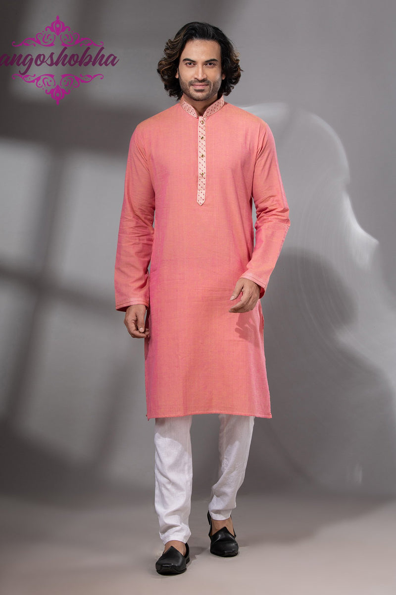 Peach Cotton Men's Punjabi