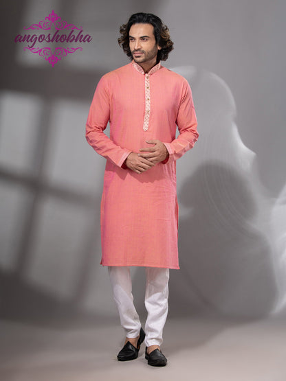 Peach Cotton Men's Punjabi