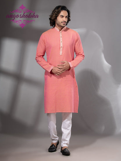 Peach Cotton Men's Punjabi