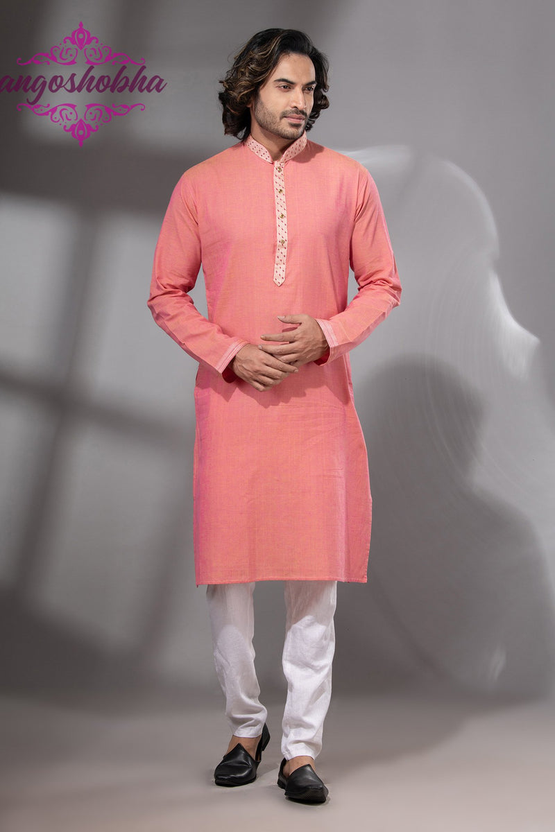 Peach Cotton Men's Punjabi