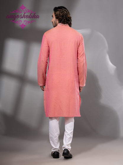 Peach Cotton Men's Punjabi