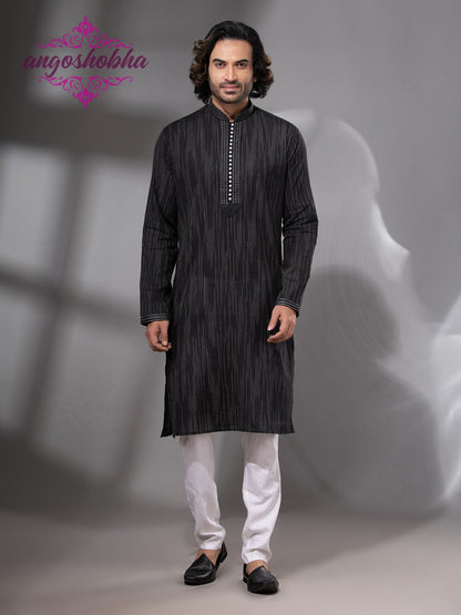 Black Cotton Men's Punjabi