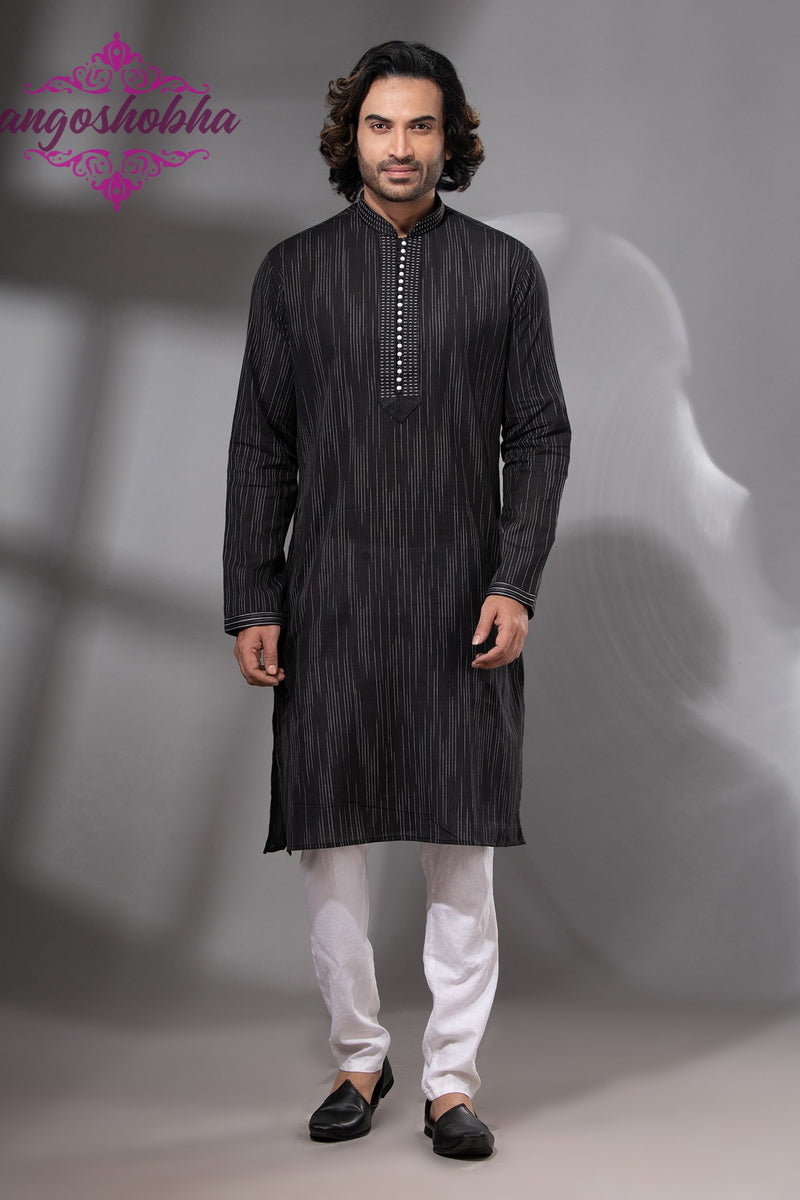 Black Cotton Men's Punjabi