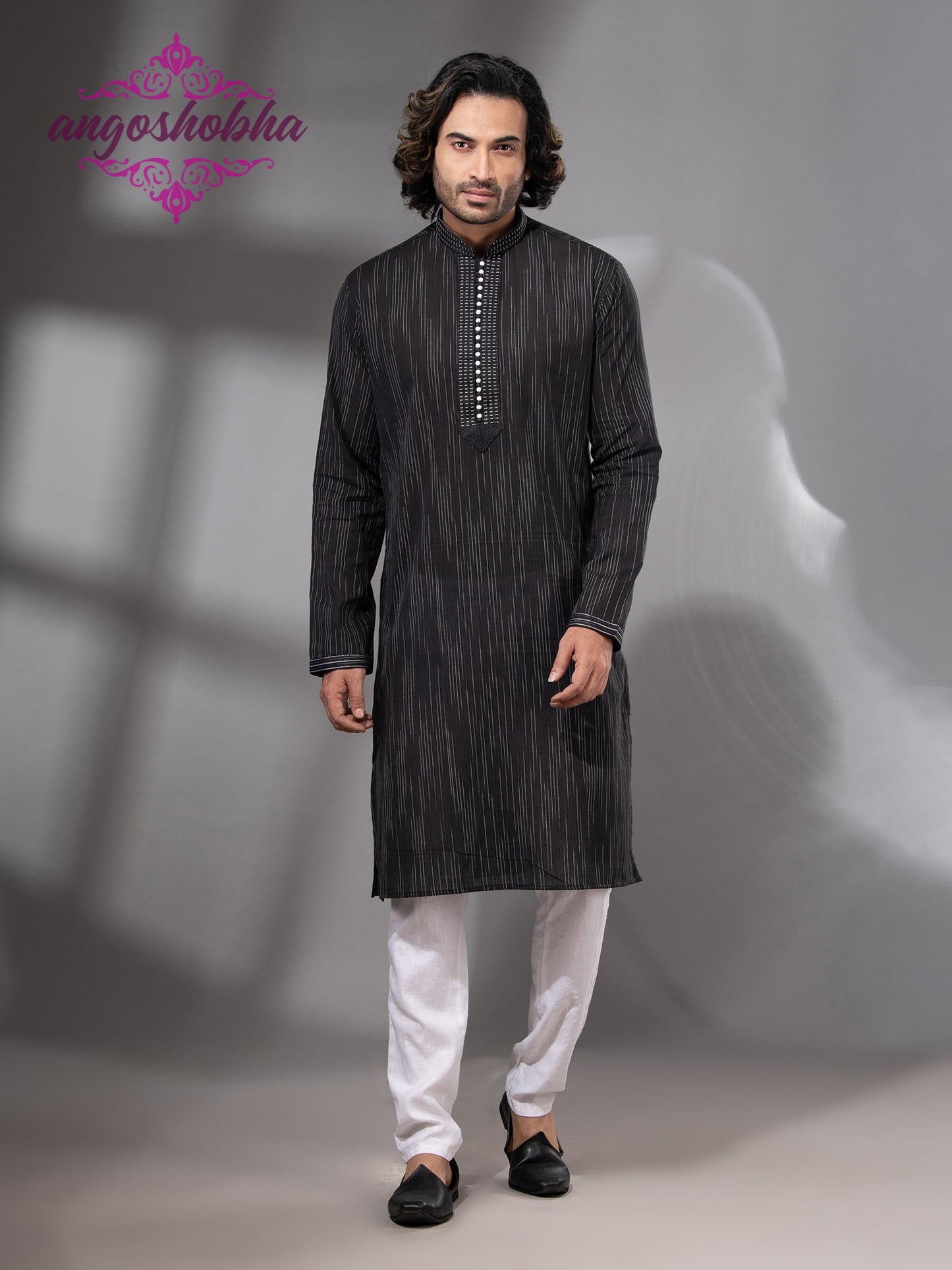 Black Cotton Men's Punjabi