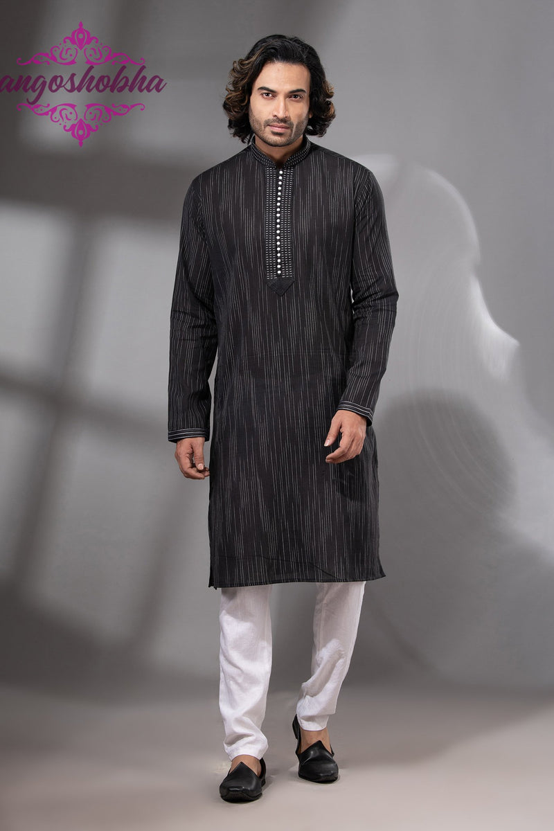 Black Cotton Men's Punjabi