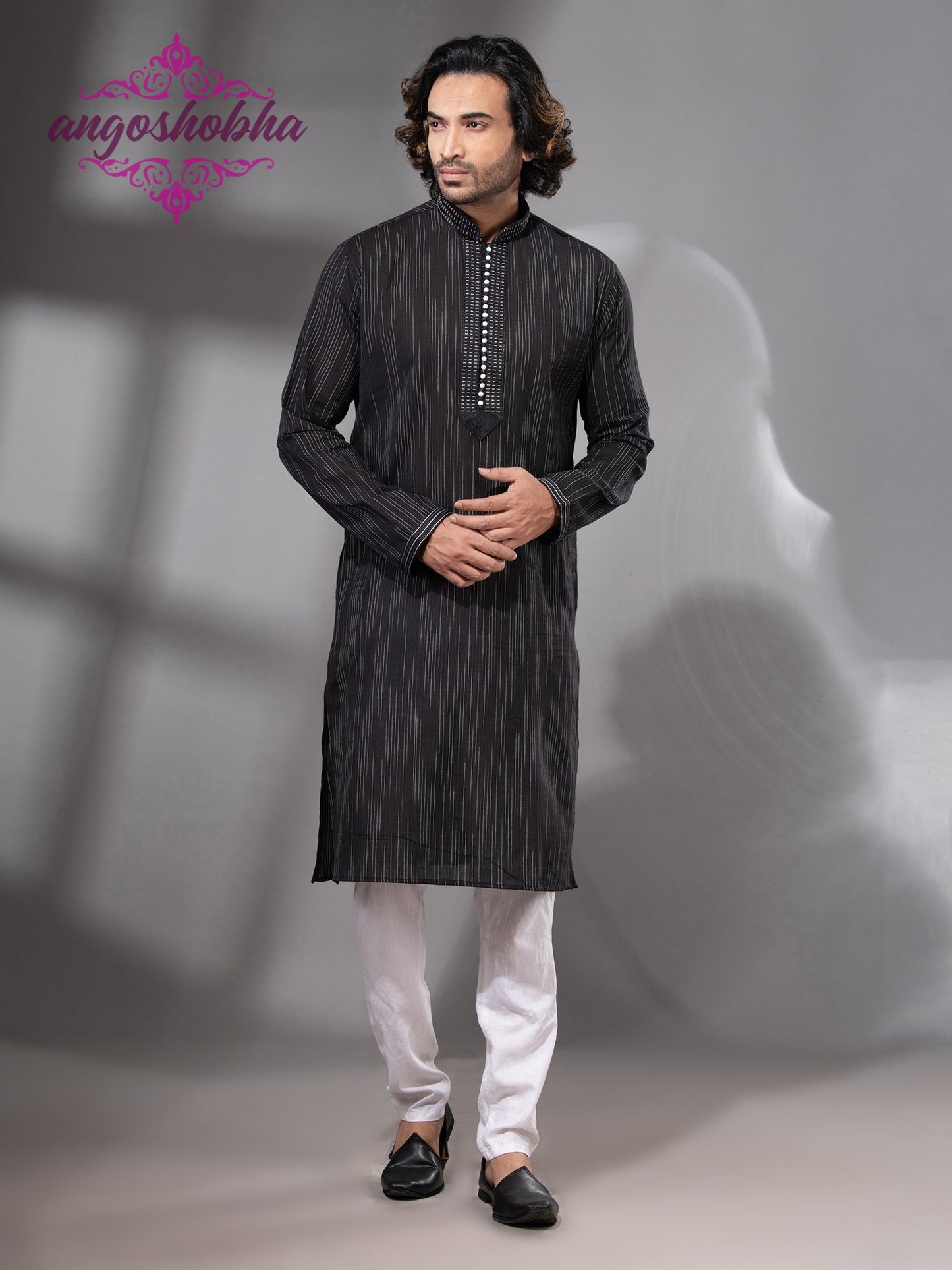 Black Cotton Men's Punjabi