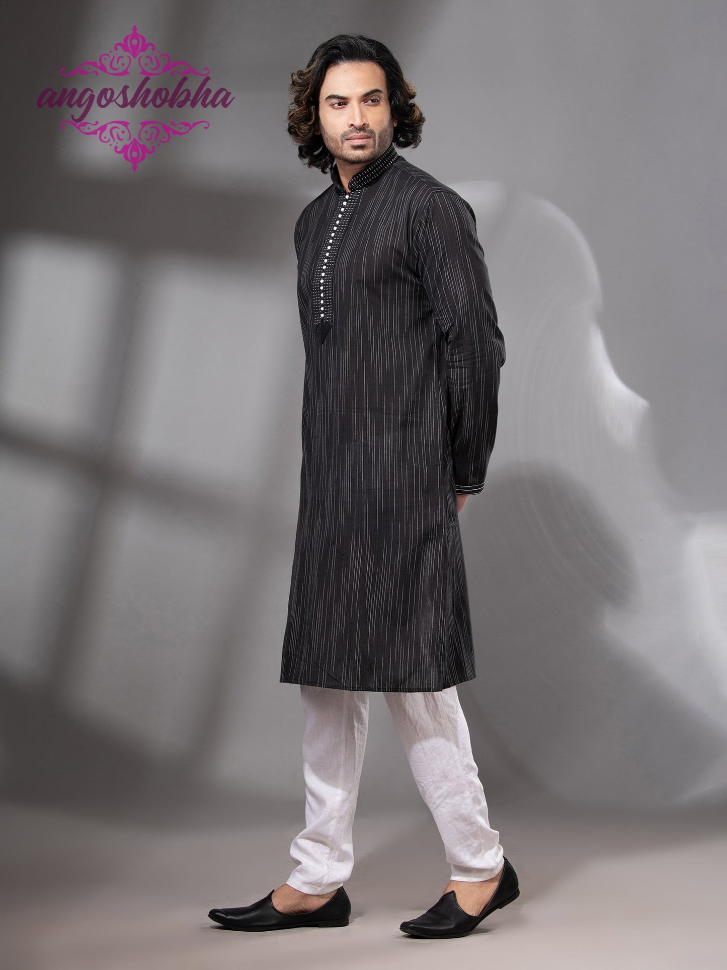 Black Cotton Men's Punjabi