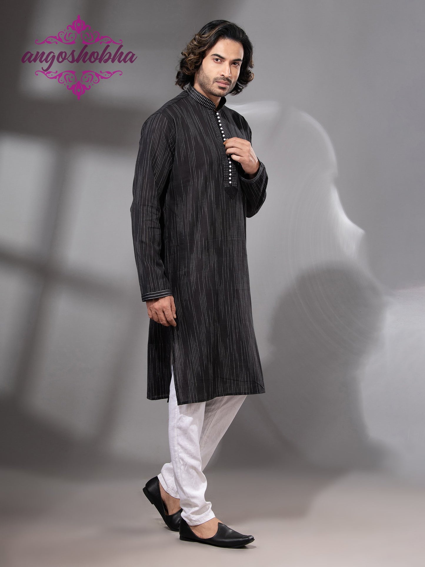 Black Cotton Men's Punjabi