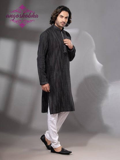 Black Cotton Men's Punjabi