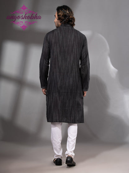 Black Cotton Men's Punjabi