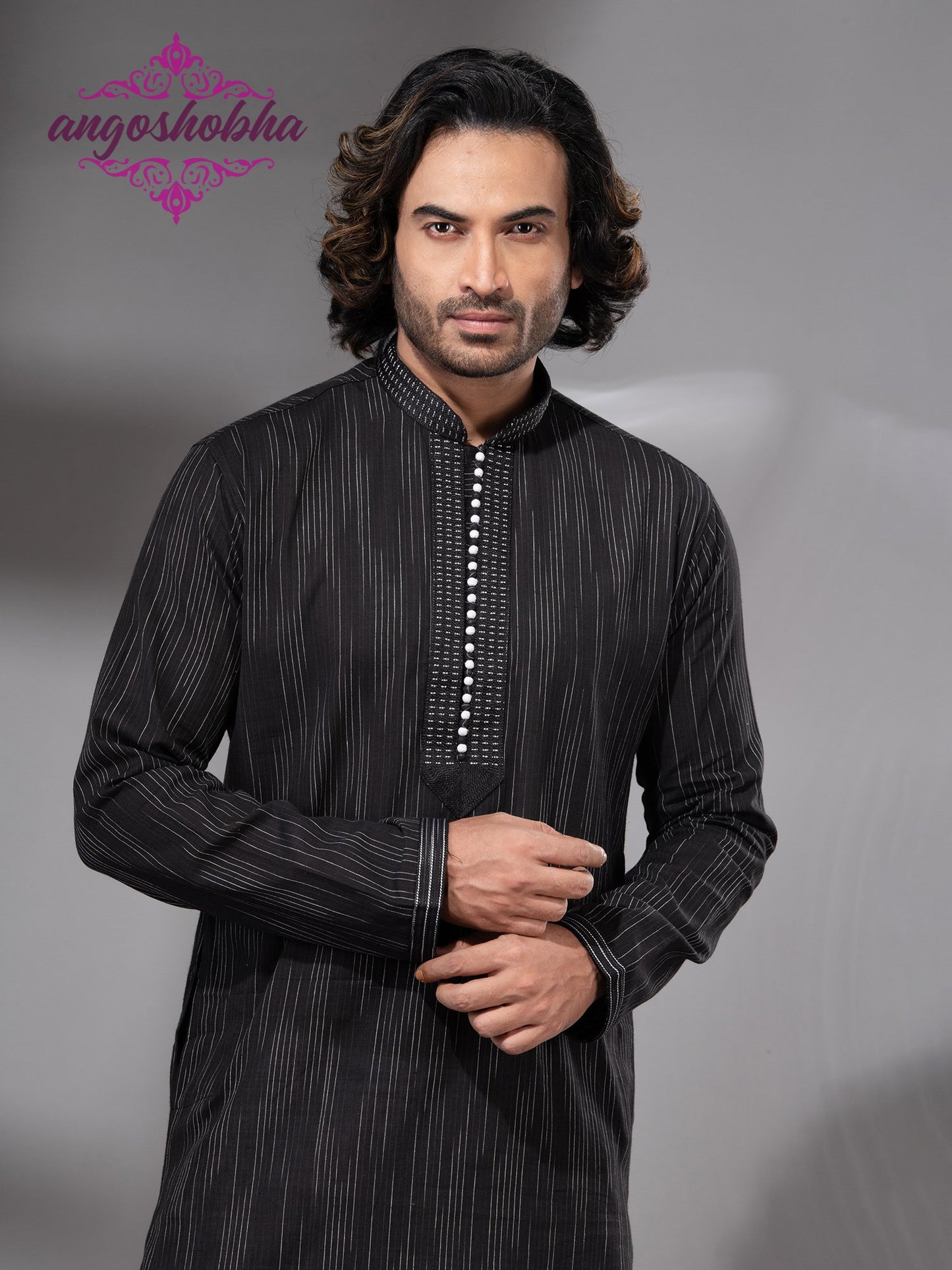 Black Cotton Men's Punjabi